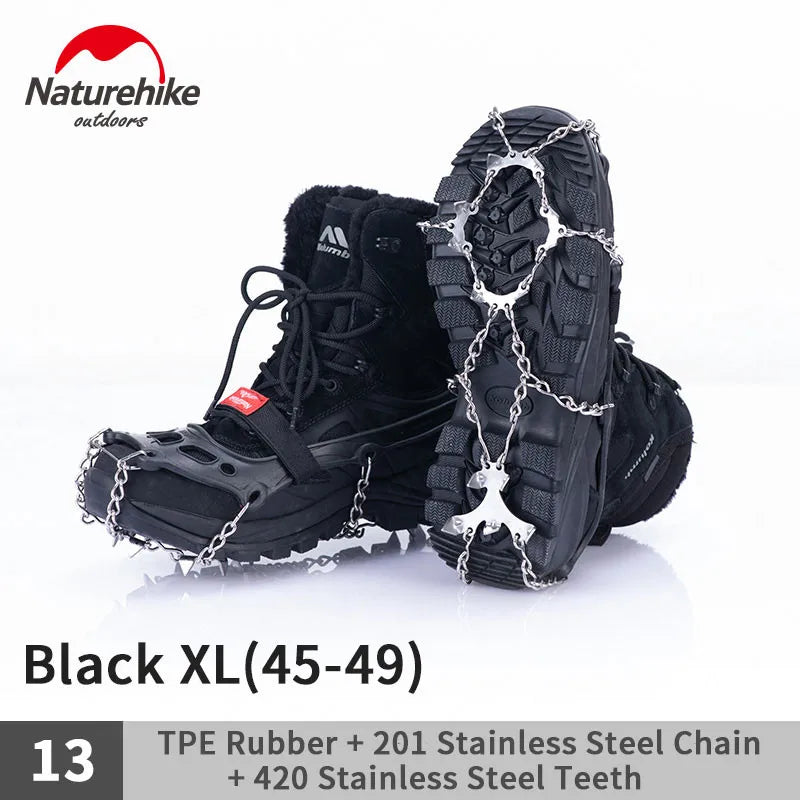 Naturehike 1pair 13 /19 Teeth Anti-slip Climbing Crampons Outdoor Ice Claws Snow Gripper Hiking Shoe Boot Grips Chain Spike