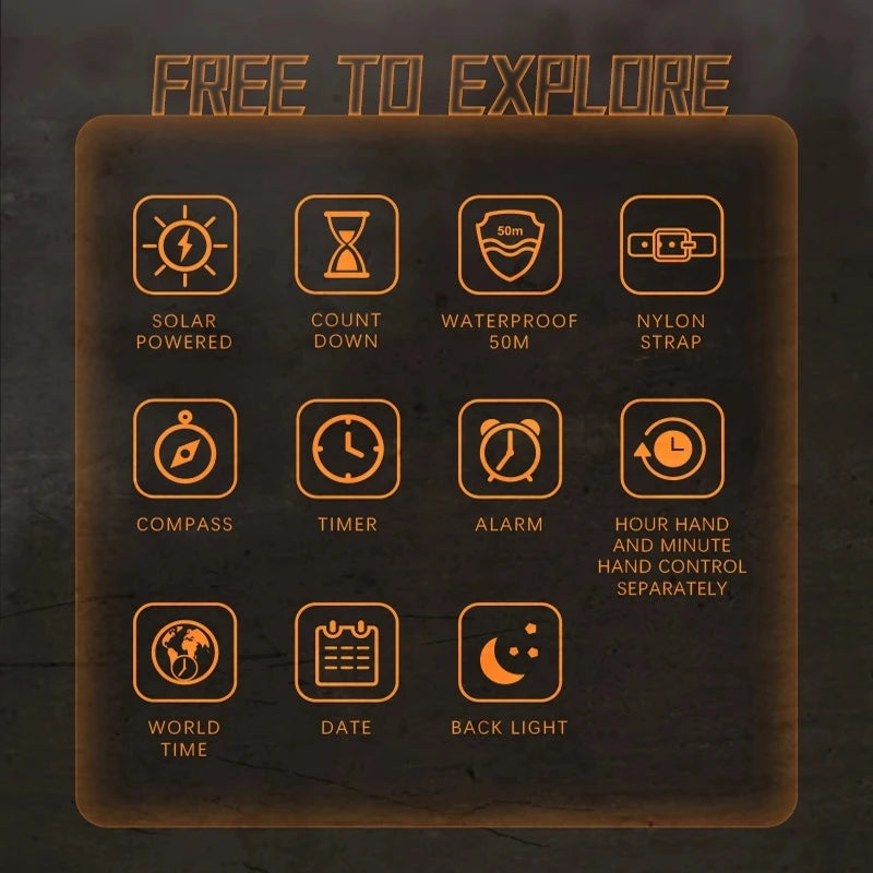 Male outdoors waterproof smart compass watch watch light solar charging display pointer