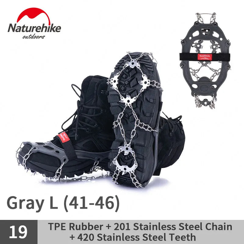 Naturehike 1pair 13 /19 Teeth Anti-slip Climbing Crampons Outdoor Ice Claws Snow Gripper Hiking Shoe Boot Grips Chain Spike
