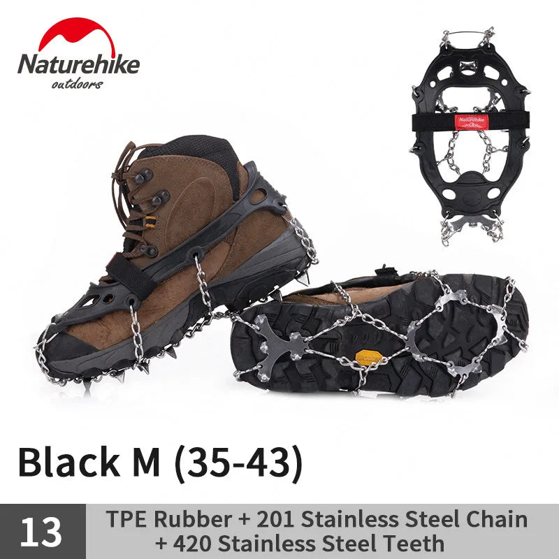 Naturehike 1pair 13 /19 Teeth Anti-slip Climbing Crampons Outdoor Ice Claws Snow Gripper Hiking Shoe Boot Grips Chain Spike