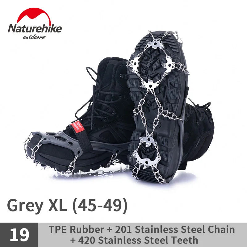 Naturehike 1pair 13 /19 Teeth Anti-slip Climbing Crampons Outdoor Ice Claws Snow Gripper Hiking Shoe Boot Grips Chain Spike
