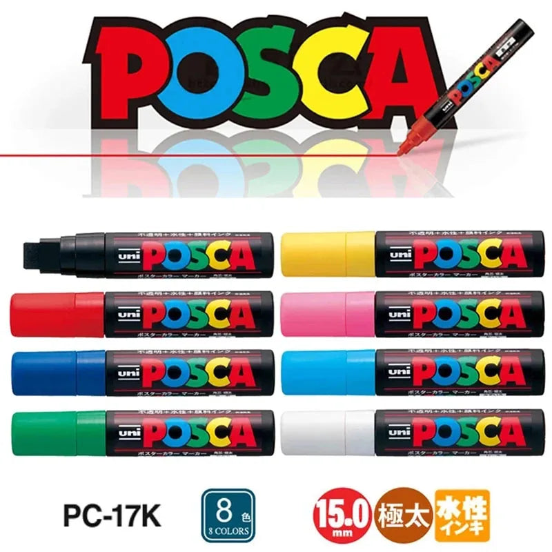 1pcs UNI POSCA Markers Set PC-17K Japan POP Poster Graffiti Pen 15mm Painting Water Based Big Head Pen Art Supplies