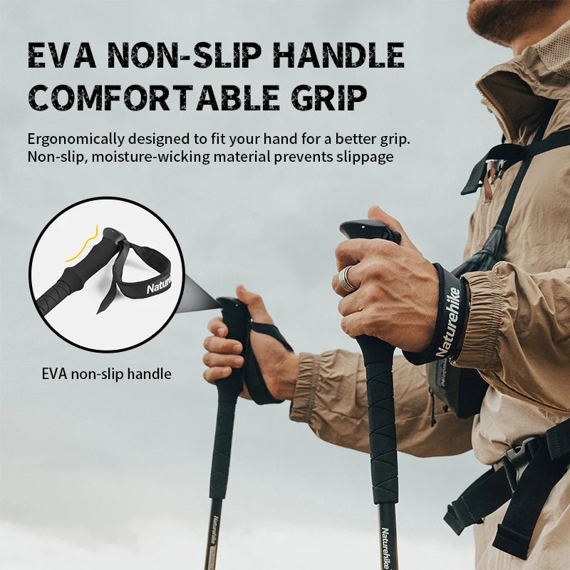Naturehike ST03 Snow Pro Trekking Poles Outdoor Aluminum Alloy Camping Hiking Cane External Lock Telescopic Climbing Equipment