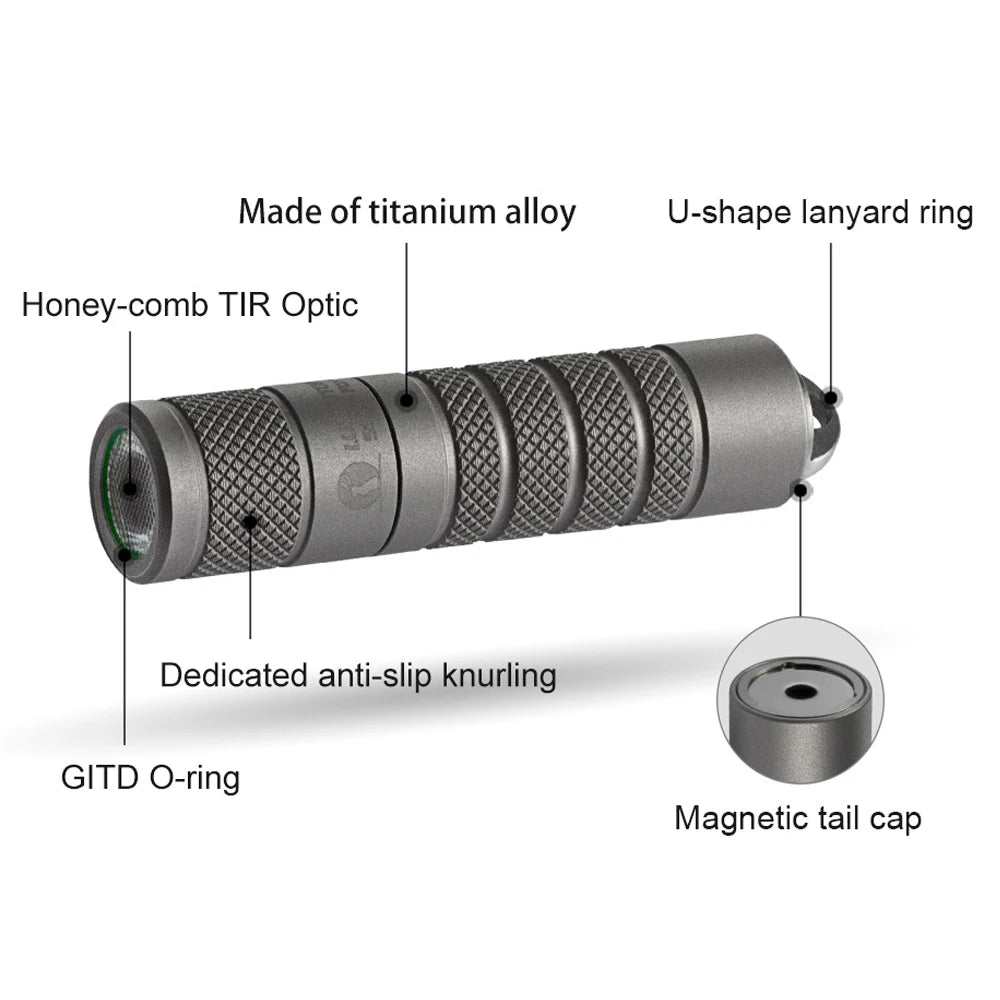High Power EDC LED Flashlight Keychain Magnetic Tail Outdoor Lamp Titanium Camping Lantern Fishing Torch Tent Lights Silver Fox