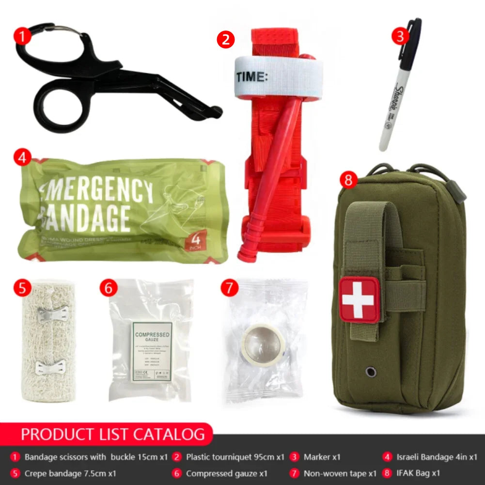 8pcs IFAK Tactical Molle Pouch Survival First Aid Kit for Emergency Rescue Outdoor Camping Hiking Sports Portable
