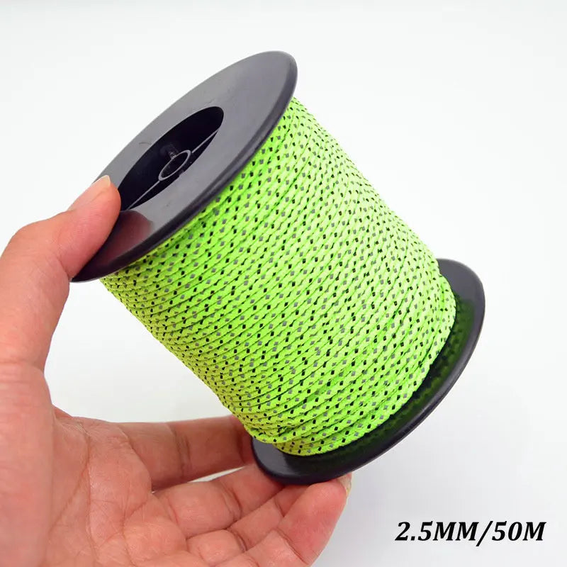 5M/10M/20M/50M Reflective Tent Rope Guylines Nylon Tent Line Cord Rescue Umbrella Paracord Rope Camping Hiking Tent Accessories