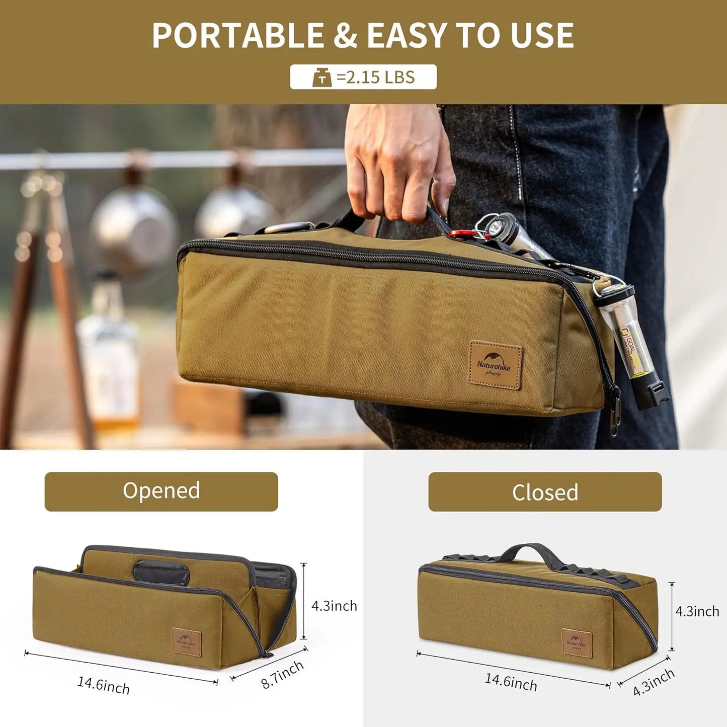 Naturehike Camping Folding Tool Bag, Multifunctional Tool Storage Bag, Portbale Zippered Duffel Bag, Water Repellent Origanizer