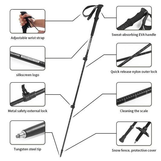Naturehike ST03 Snow Pro Trekking Poles Outdoor Aluminum Alloy Camping Hiking Cane External Lock Telescopic Climbing Equipment