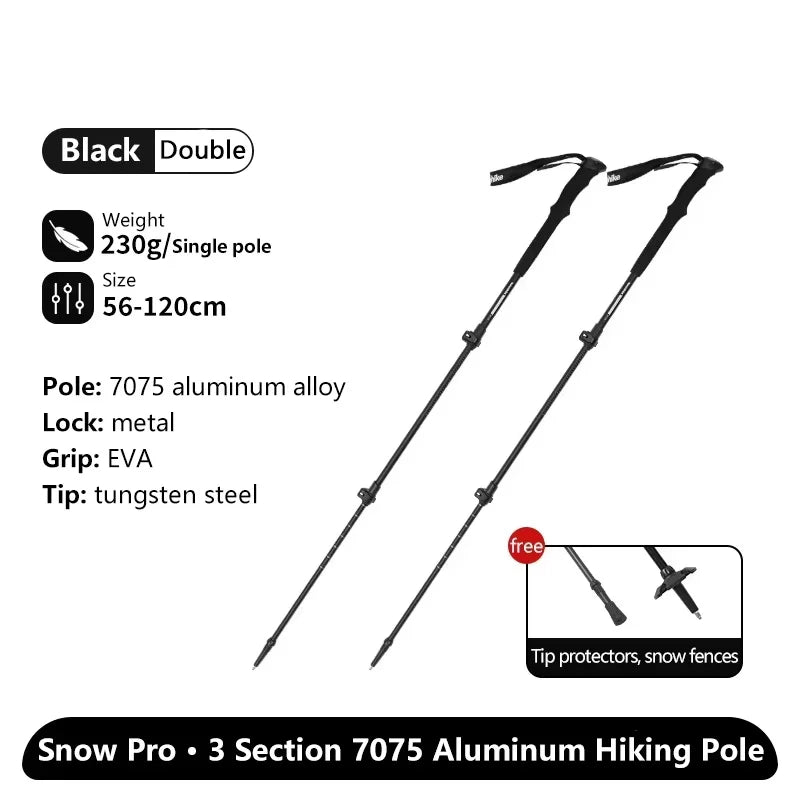 Naturehike ST03 Snow Pro Trekking Poles Outdoor Aluminum Alloy Camping Hiking Cane External Lock Telescopic Climbing Equipment