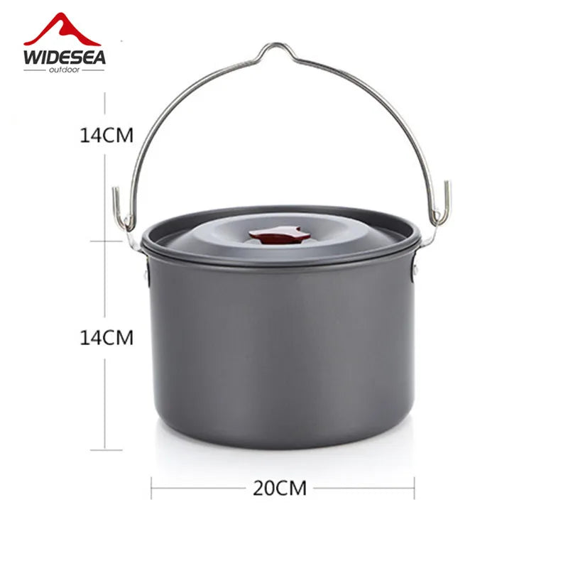 Widesea 4L Camping Cookware Outdoor Tableware Hanging Pot Pan 4-6 Persons Picnic Cooking Tourism Fishing Equipment