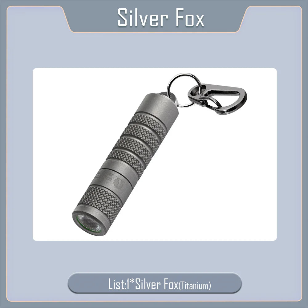 High Power EDC LED Flashlight Keychain Magnetic Tail Outdoor Lamp Titanium Camping Lantern Fishing Torch Tent Lights Silver Fox