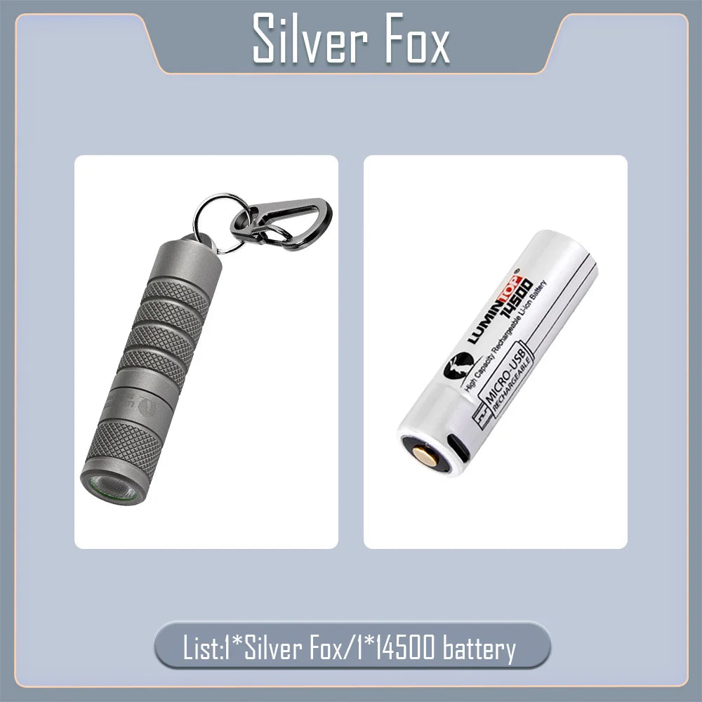 High Power EDC LED Flashlight Keychain Magnetic Tail Outdoor Lamp Titanium Camping Lantern Fishing Torch Tent Lights Silver Fox