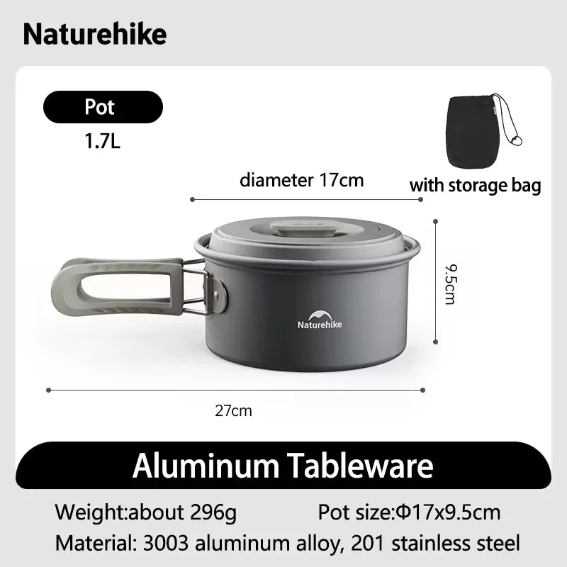 Naturehike Camping Cookware Kit Outdoor Cooking Ultralight Aluminum Pot Kettle Tablewear Set Kitchen Utensils Camping Gear
