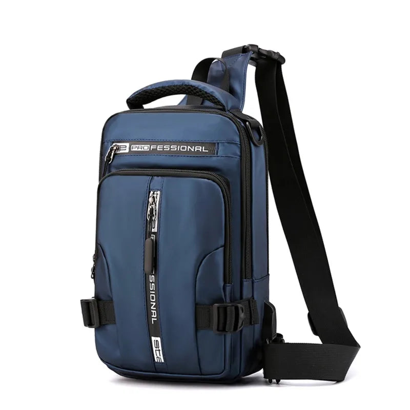 Waterproof Casual Chest Bag Men Multifunction Anti-theft USB Charging Men Crossbody Bag Nylon Canvas Travel Chest Bag Pack Male