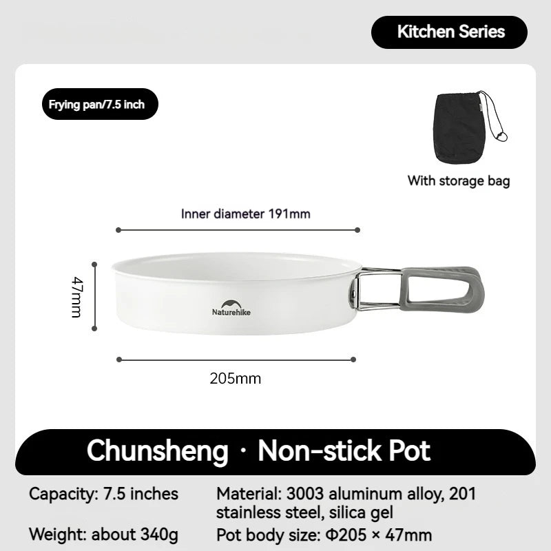 Naturehike Ceramic Non-Stick Cookware Kit Storage Outdoor Camping equipment Kettle Frying Pan Pot Portable Picnic Tablewar Set