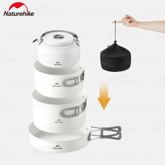 Naturehike Ceramic Non-Stick Cookware Kit Storage Outdoor Camping equipment Kettle Frying Pan Pot Portable Picnic Tablewar Set