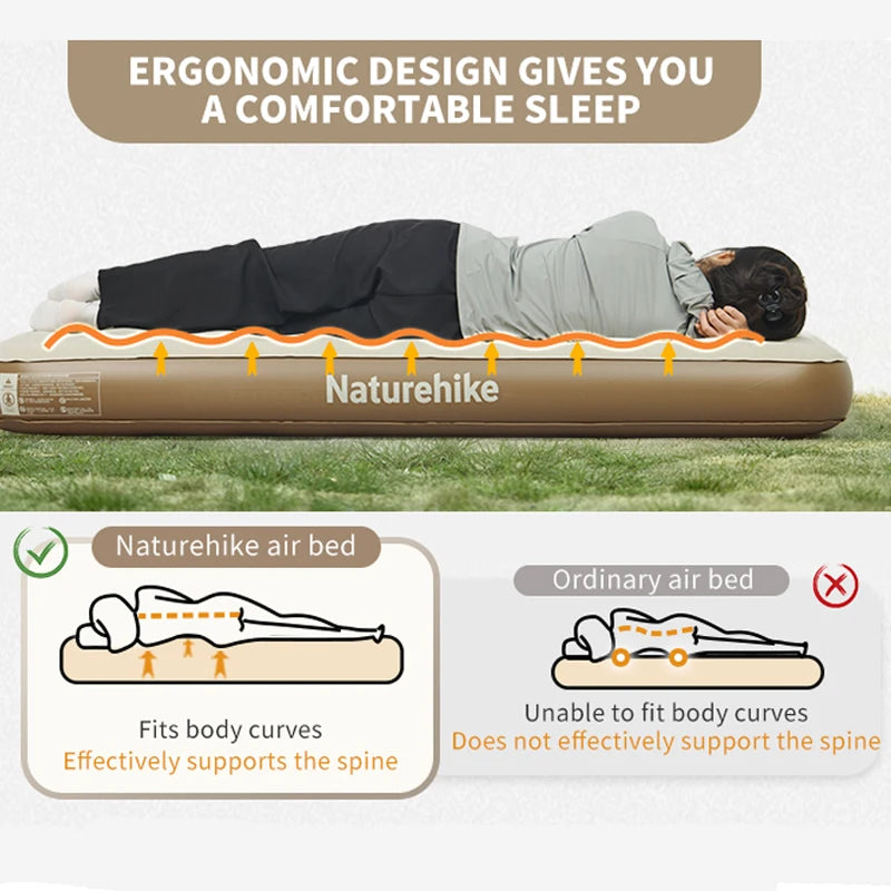 Naturehike 2025 New Camping Mattress Ergonomics Ultralight Waterproof Air Bed High Speed Built Outdoor Travel Beach Air Mattress